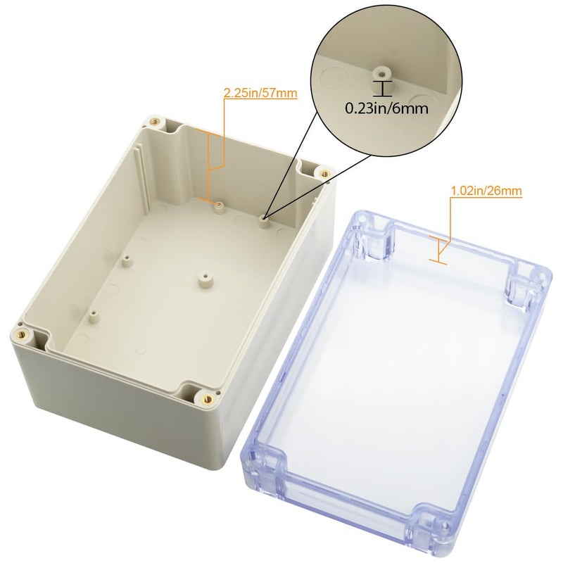 LeMotech ABS Plastic Junction Box Dustproof Waterproof IP65 Electrical Enclosure Box Universal Project Enclosure Grey with PC Transparent Clear Cover 6.3 x 4.3 x 3.5 inch(160 x110 x 90 mm) - Image 4